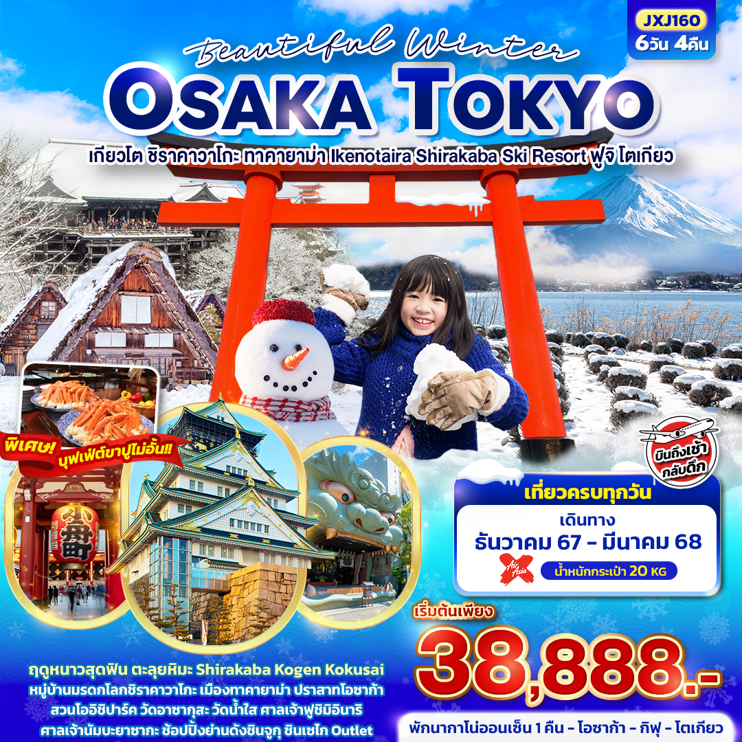 เกียวโต ชิราคาวาโกะ ทาคายาม่า Ikenotaira Shirakaba Ski Resort ฟูจิ โตเกียว 6วัน 4คืน